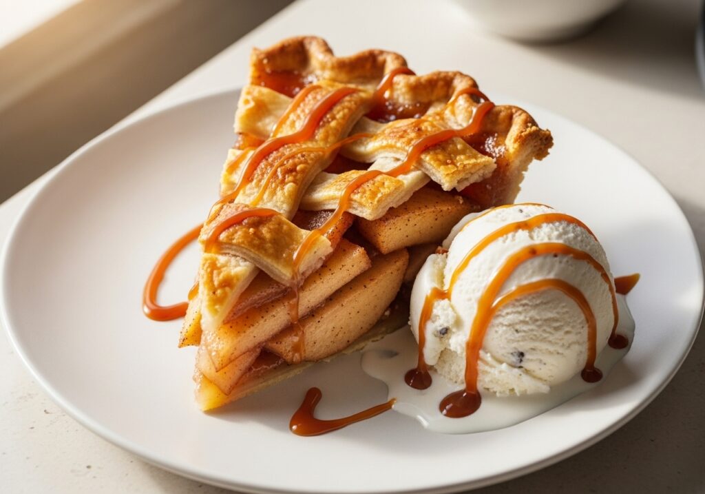 a perfect slice of classic apple pie on a plate showcasing the flaky crust and tender spiced apple filling ready for a pinterest share