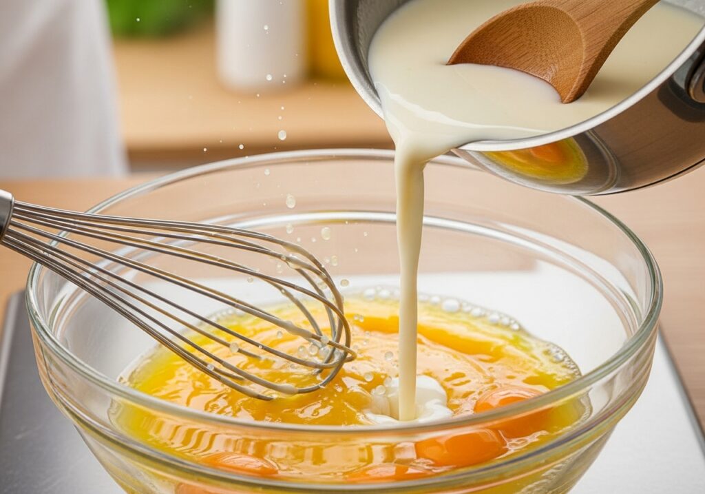 tempering egg yolks with hot cream mixture