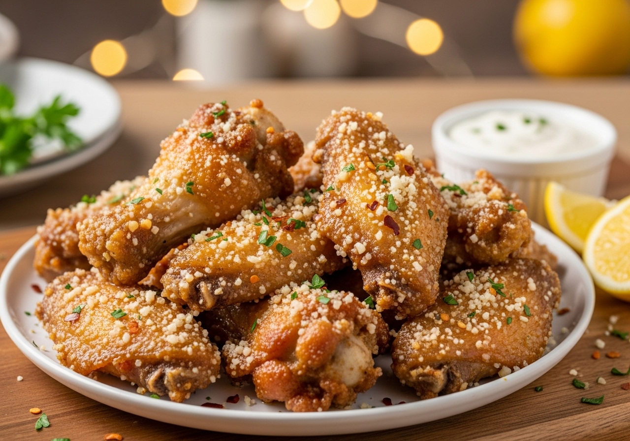 the best garlic parmesan chicken wings are ready to eat!
