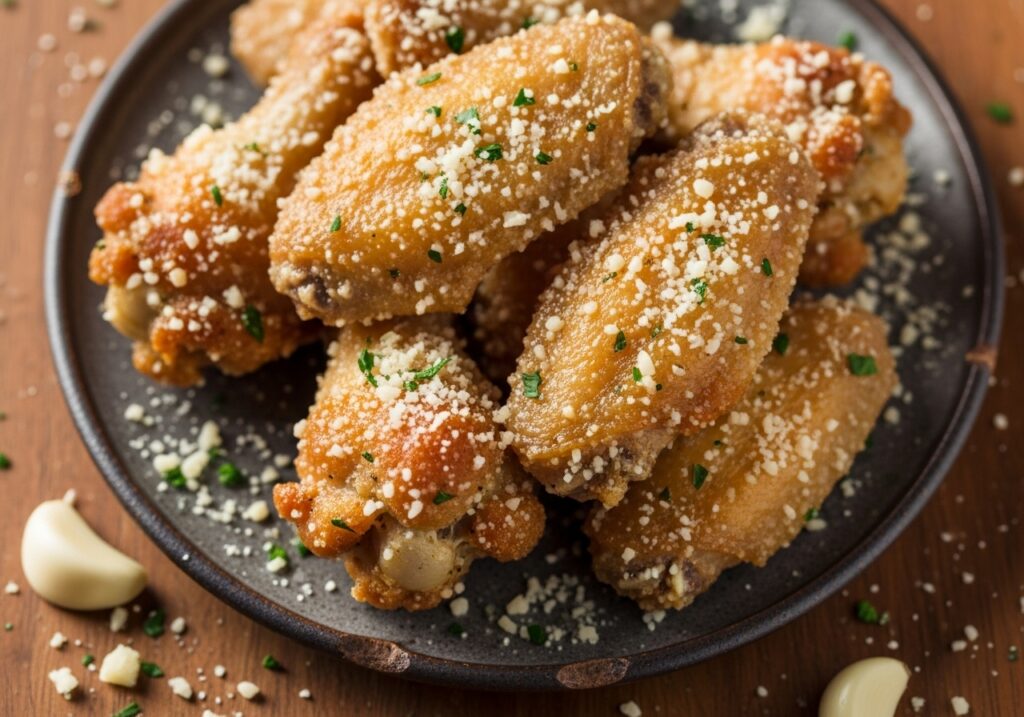 these garlic parmesan chicken wings have an enticing coating.