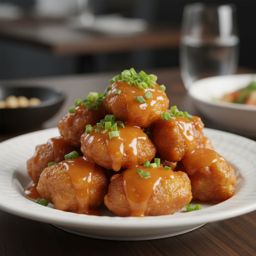 Final served Bang Bang Chicken with garnish