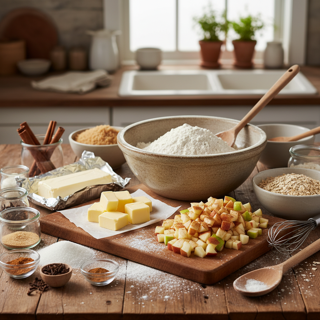 Ingredients for caramel cheesecake apple bars