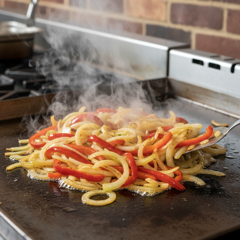 Cooking cheesesteak on a griddle