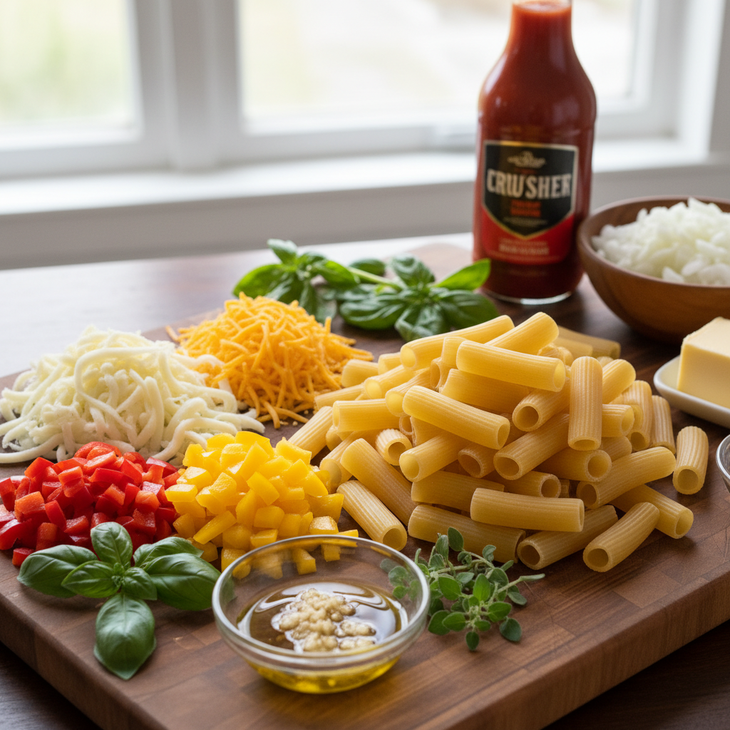 Ingredients for Creamy Cheesy Chicken and Pasta Casserole