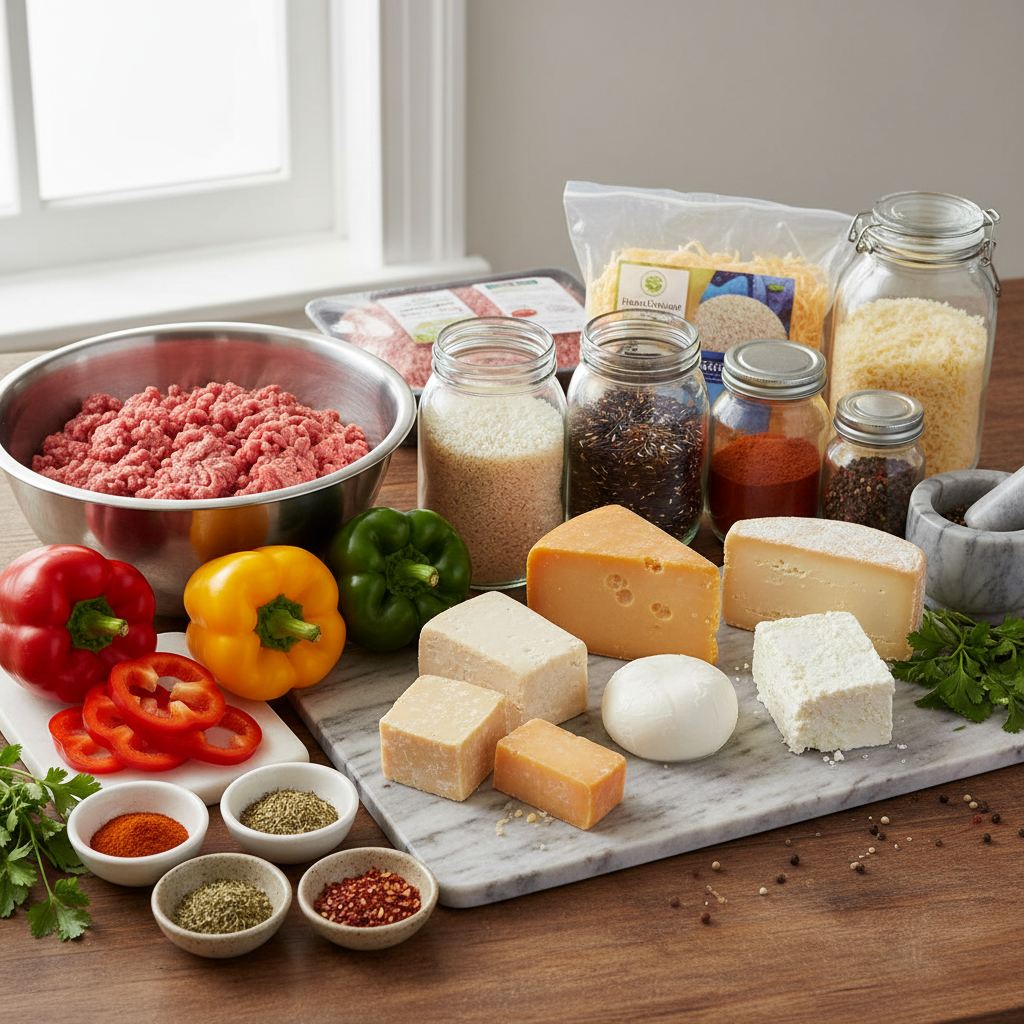 Ingredients for Cheesy Hamburger and Rice Casserole