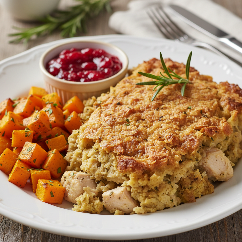 Cooked chicken and stuffing casserole