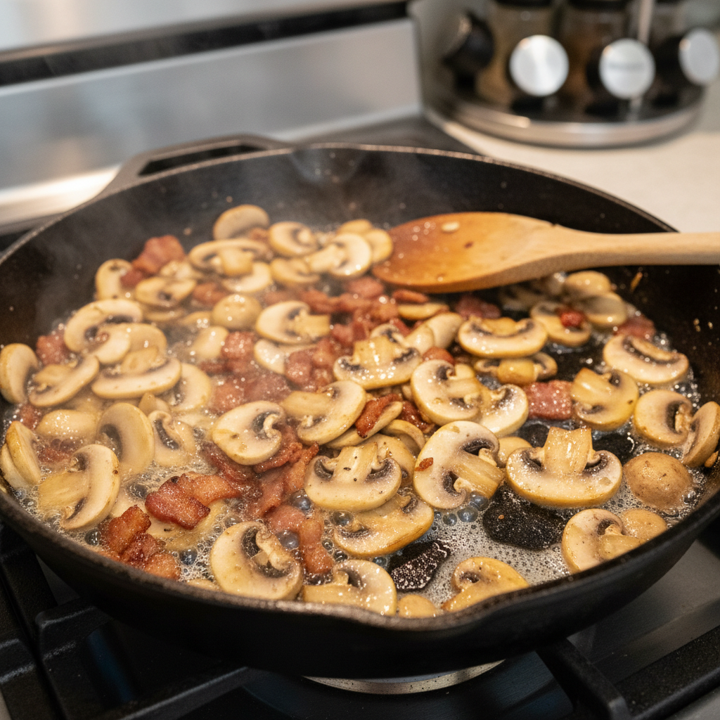 Ingredients for creamy bacon mushroom thyme chicken