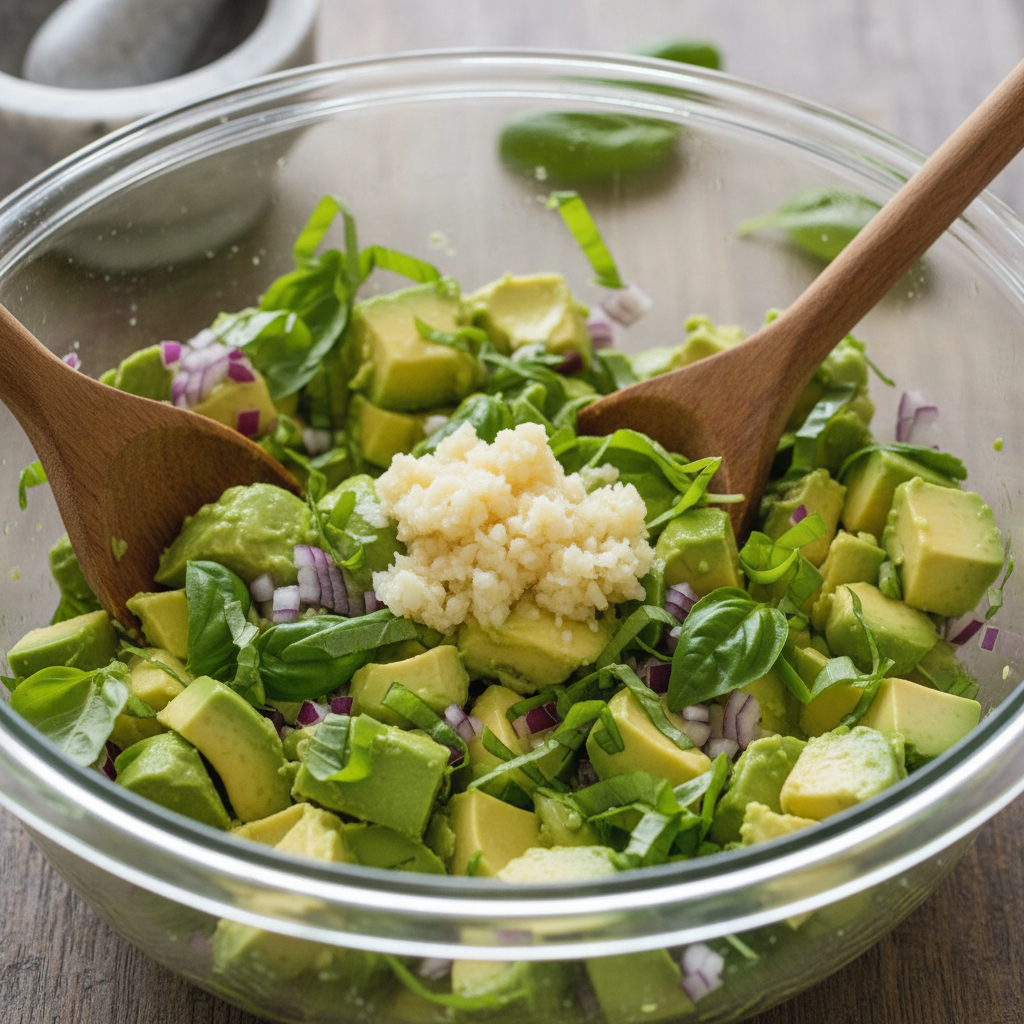 Preparing chickpea avocado salad ingredients