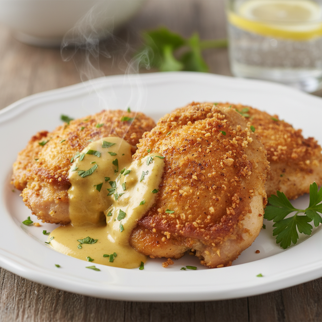 Cooking crispy chicken thighs with mustard sauce