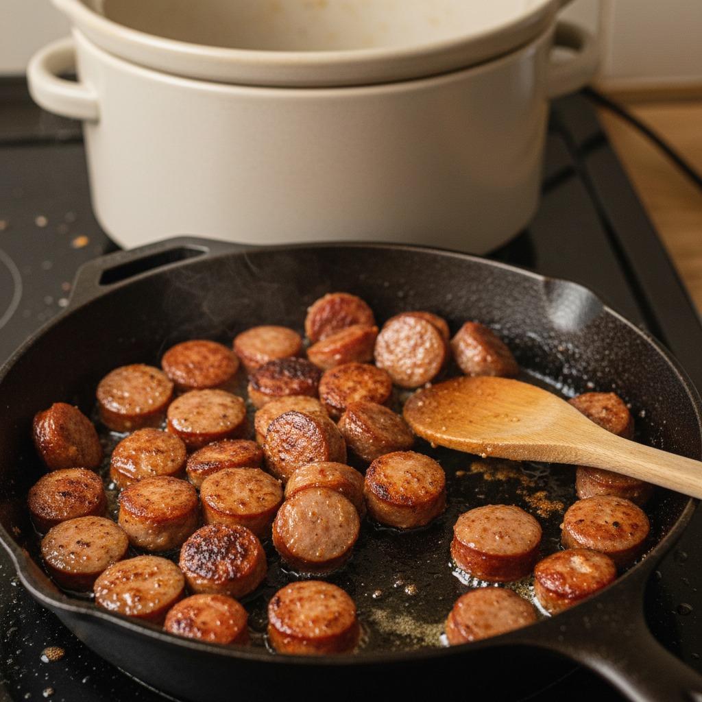 Instructions for making cheesy sausage and tortellini