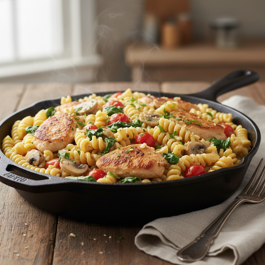 Step by step cheesy chicken pasta preparation