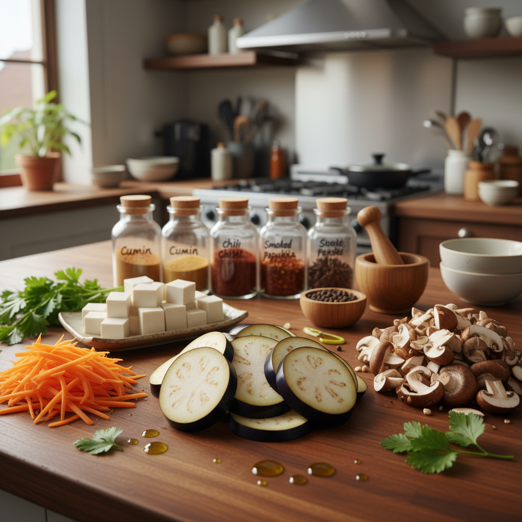 Ingredients for tofu dish cooking