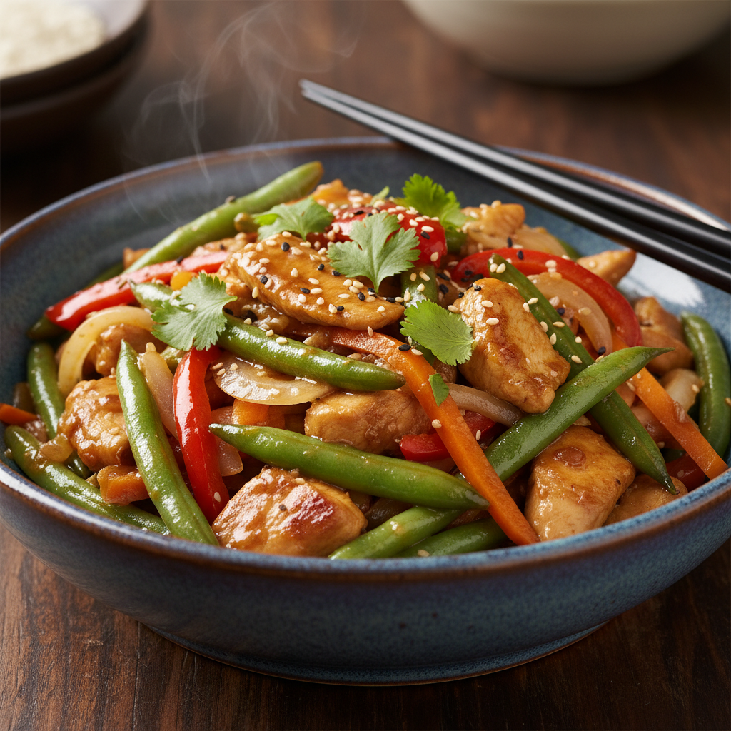 Steps to make green beans and chicken stir-fry
