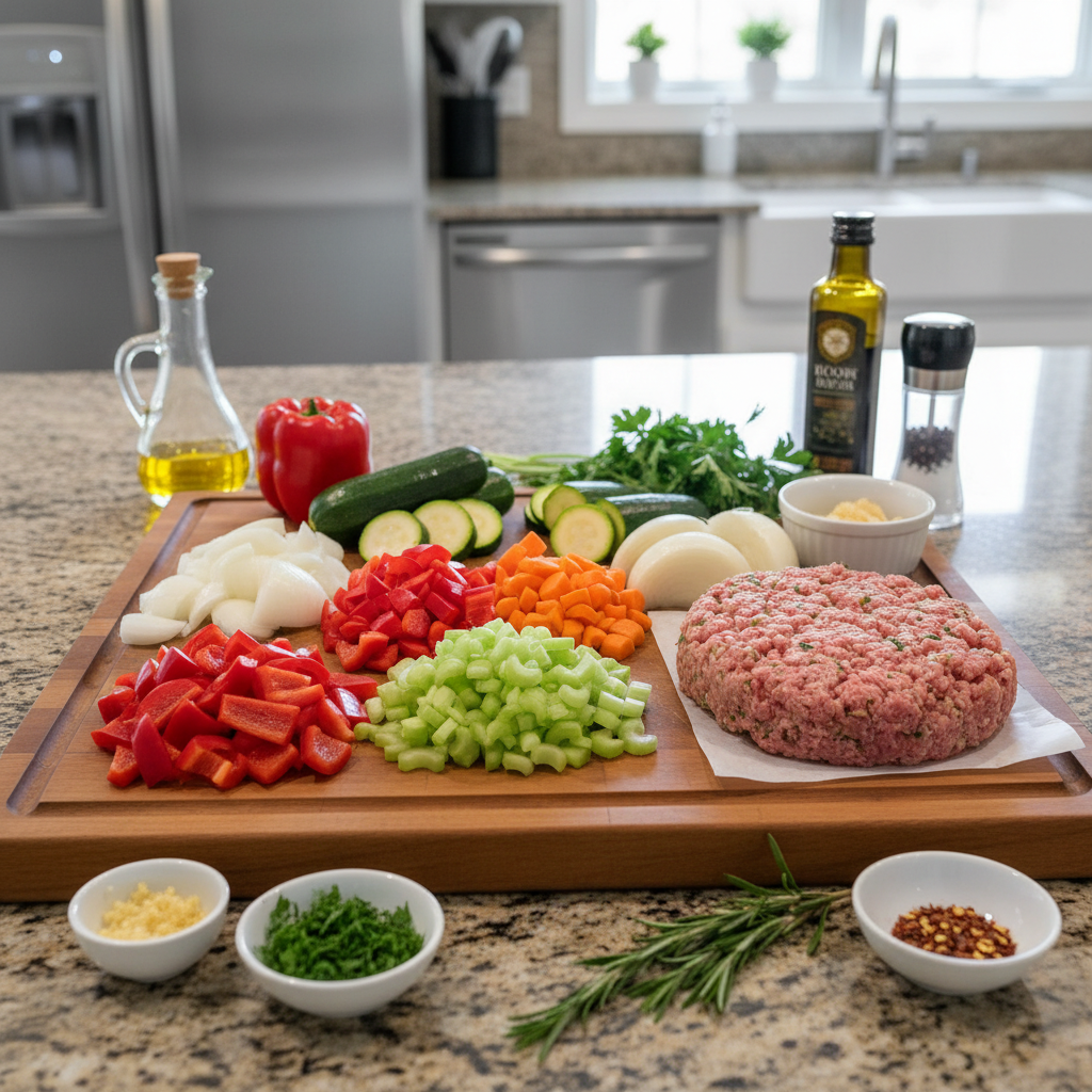 Ingredients for Ground Turkey and Vegetable Casserole