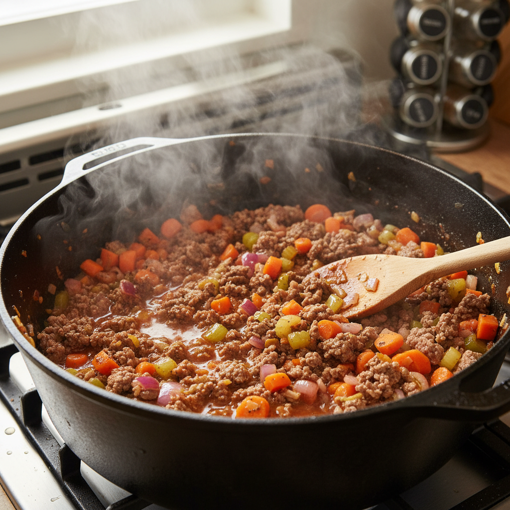 Cooking process of hamburger stew