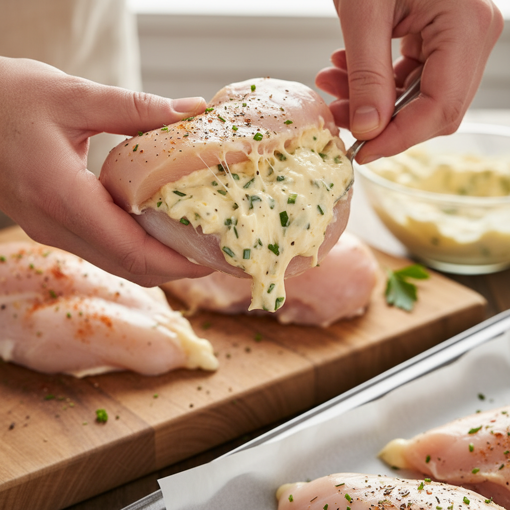 Step-by-step instructions for stuffed chicken breast
