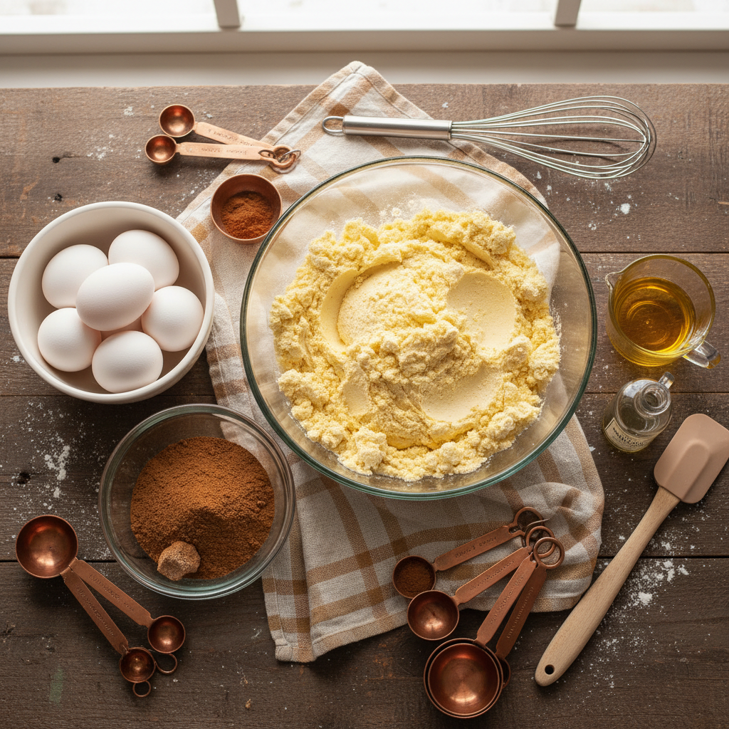 Ingredients laid out for honey bun cake
