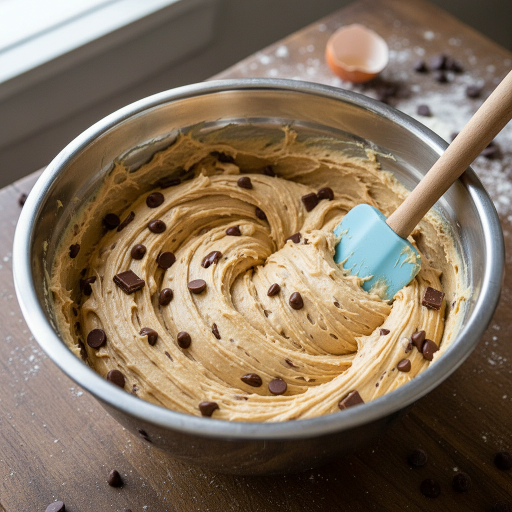 Mixing instructions for chocolate chip cookies