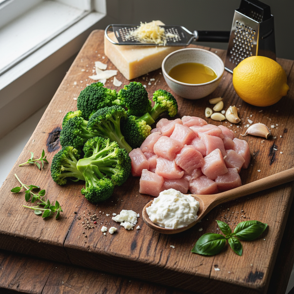 Ingredients for broccoli and chicken pasta
