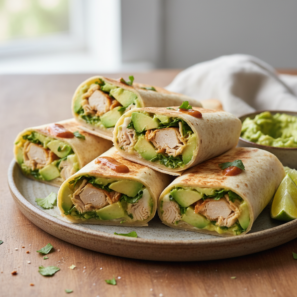 Chicken avocado wraps closeup