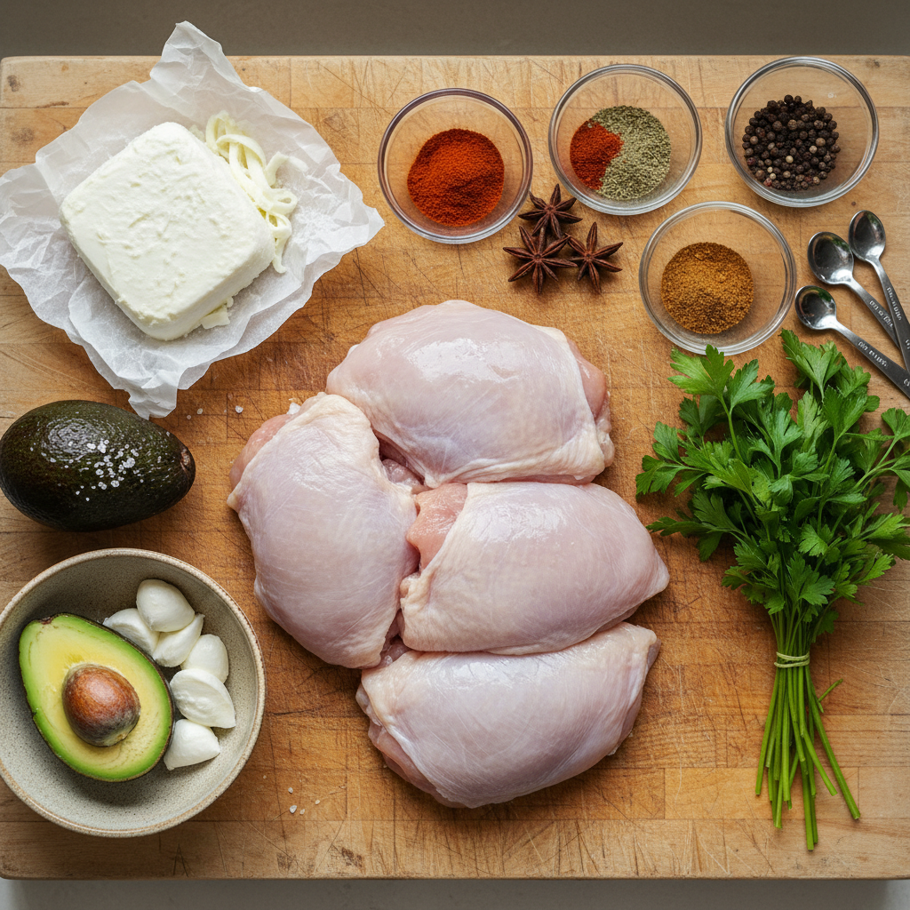 Ingredients for chicken avocado wraps