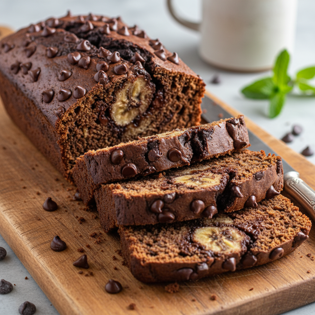 Chocolate espresso banana bread overview