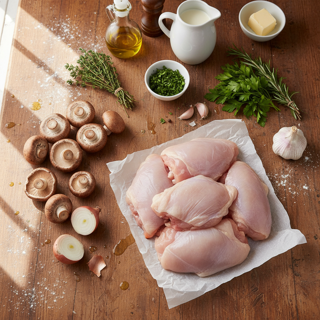 Ingredients for creamy garlic mushroom chicken