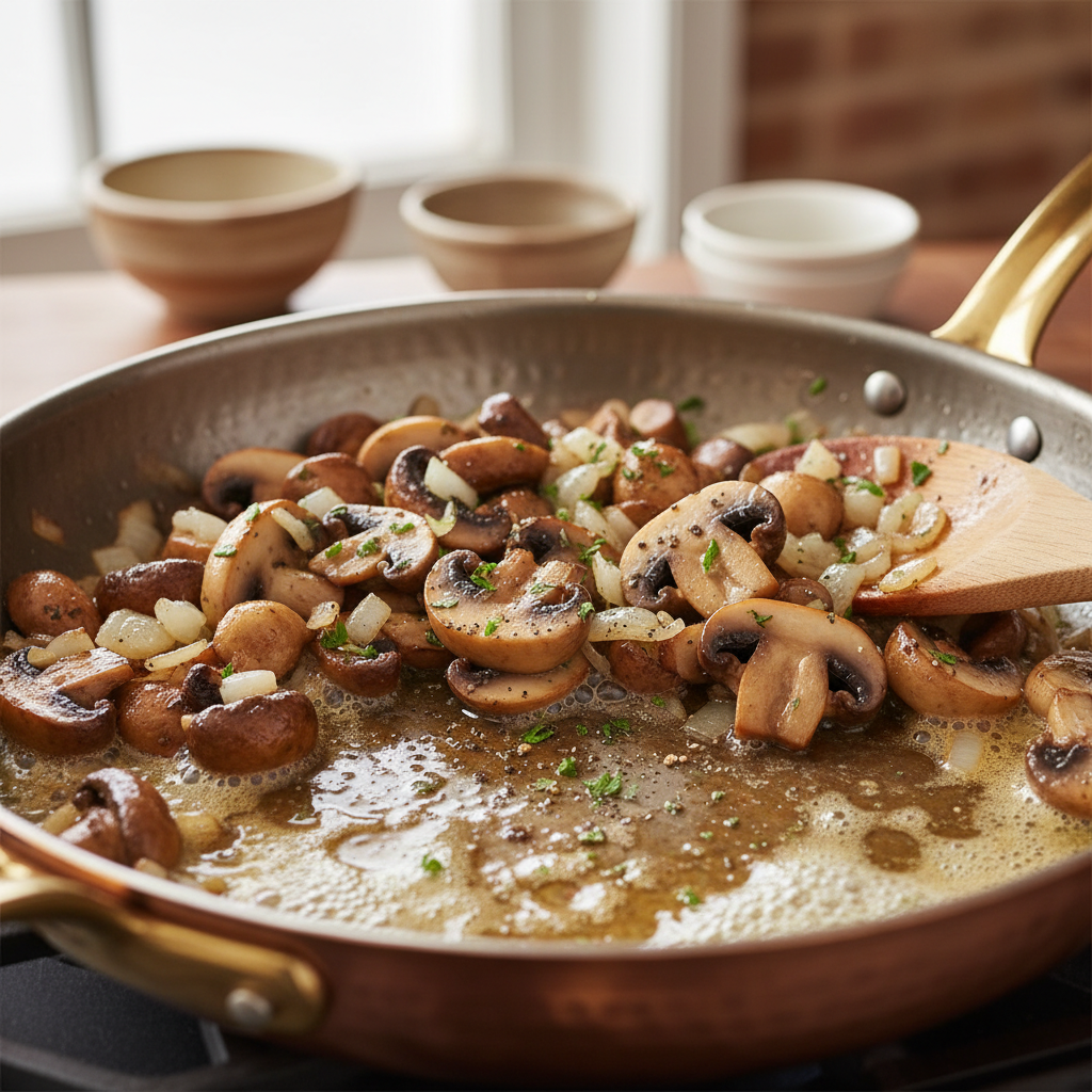 Cooking creamy garlic mushroom chicken steps