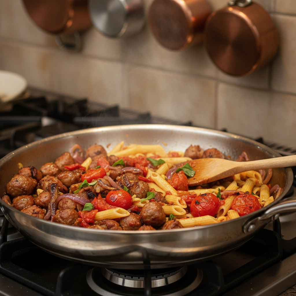 Ingredients for Italian sausage and spinach pasta