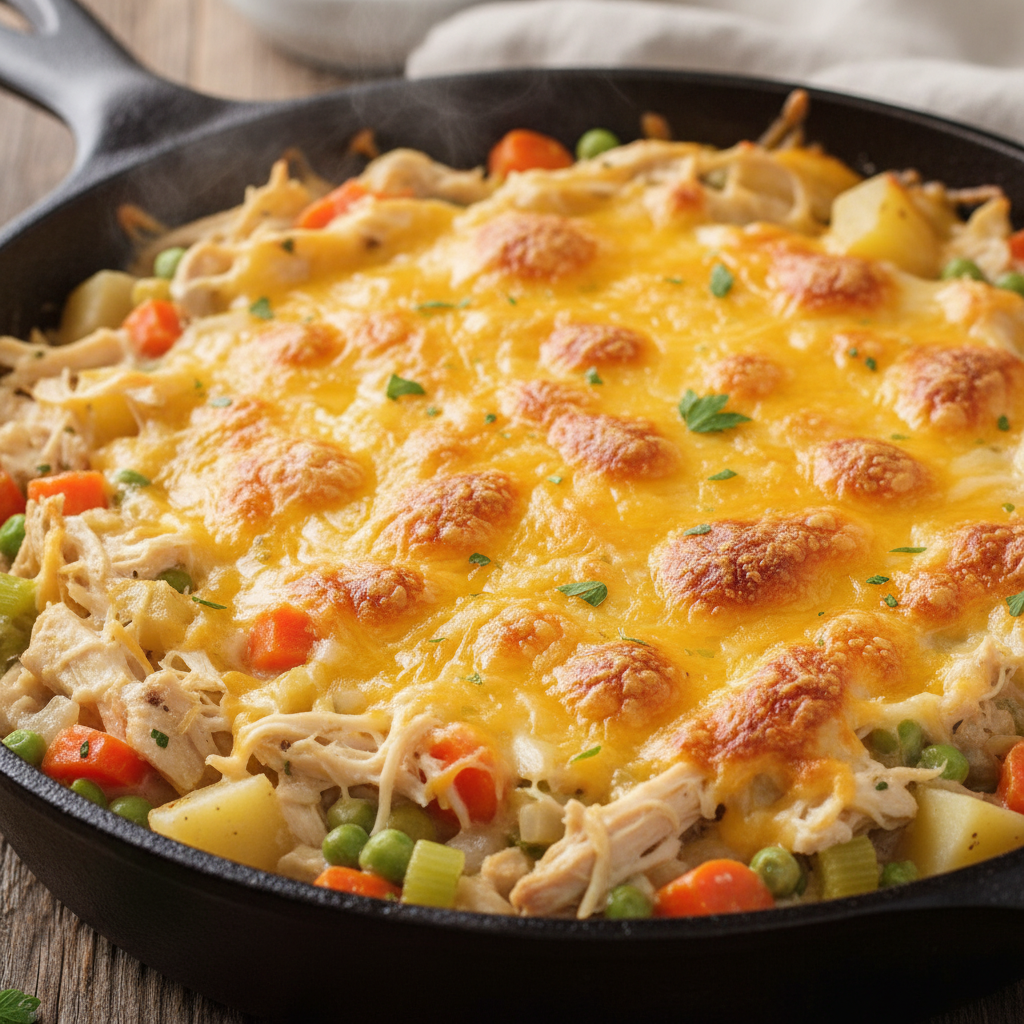 Rotisserie chicken warming in skillet