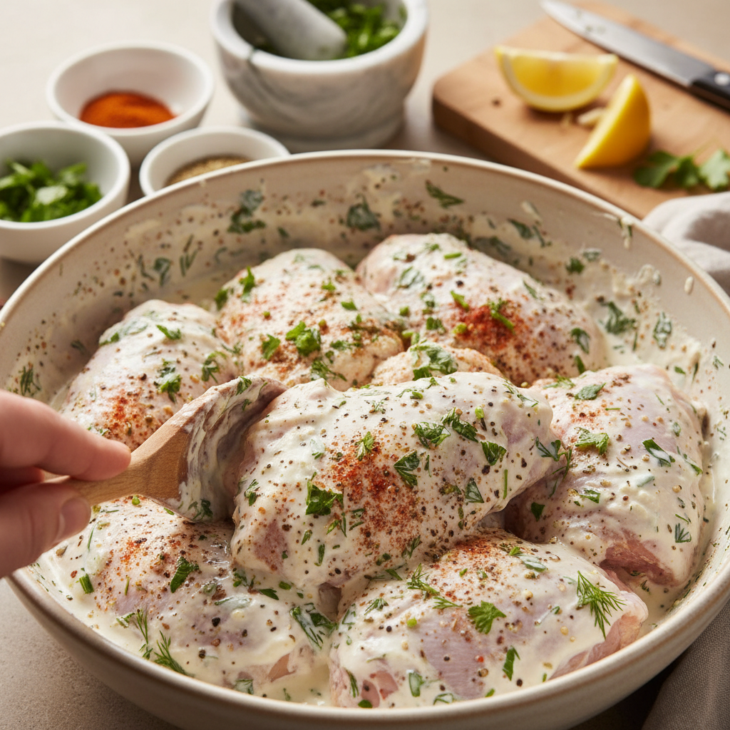 Instructions for preparing chicken marinade