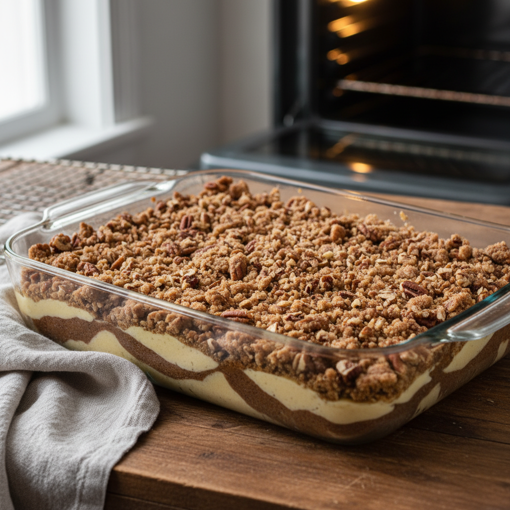 Step-by-step instructions for the yellow cake mix coffee cake