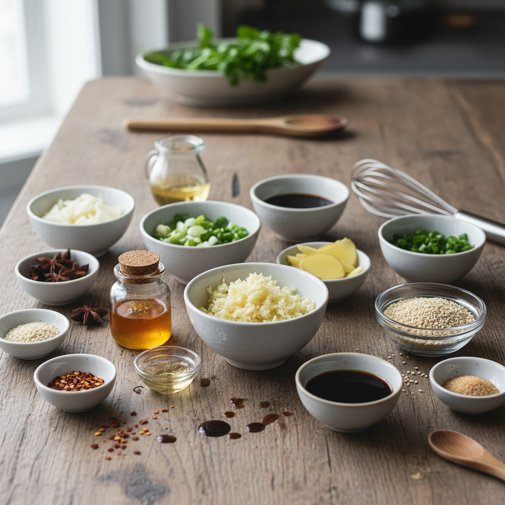 Ingredients for spicy chicken barbecue laid out on a table