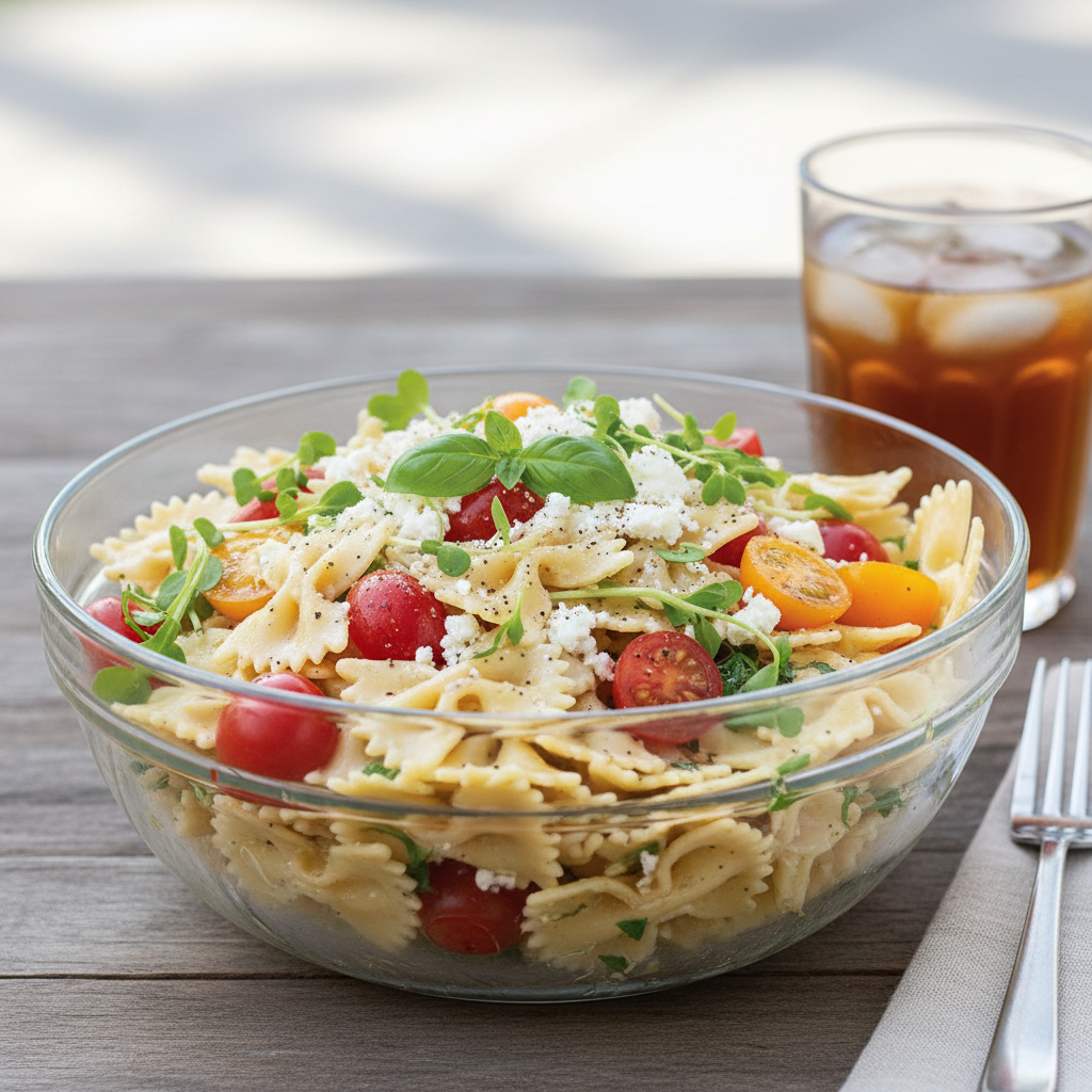 Cold noodle salad in a bowl with fresh ingredients