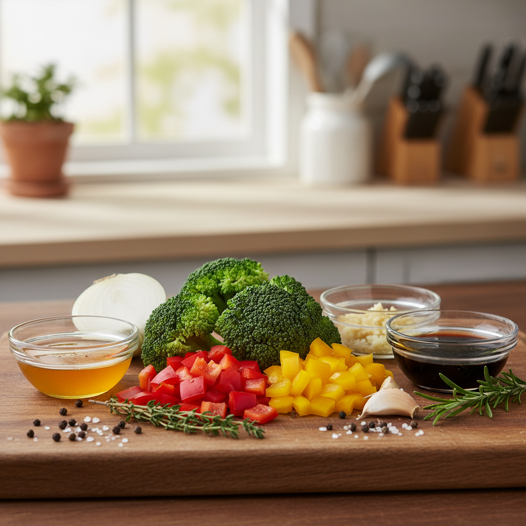Ingredients for broccoli stir-fry with ground beef