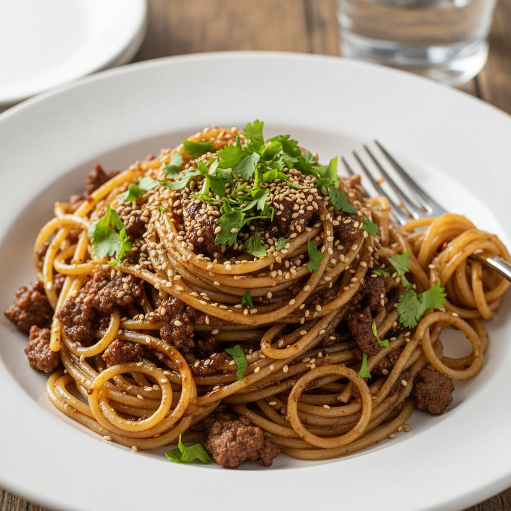 Instructions to Cook Mongolian Ground Beef Spaghetti