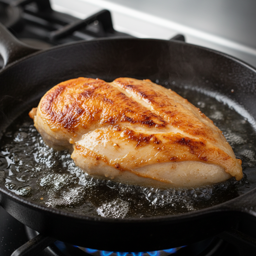 Instructions to pan fry chicken breast and make pan sauce