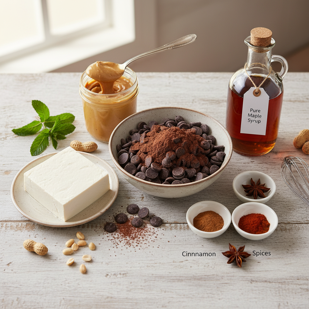 Ingredients for chocolate peanut butter mousse