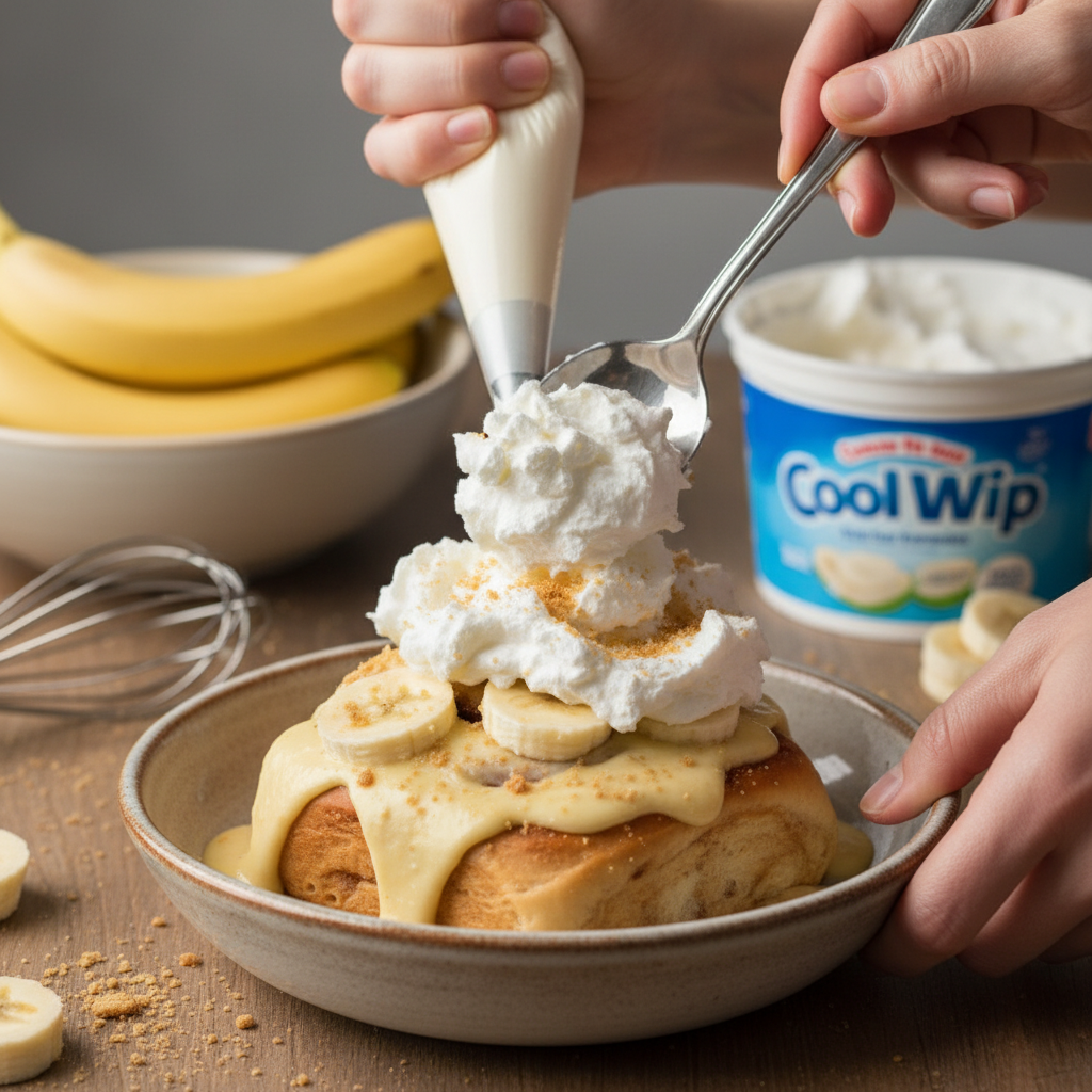 Ingredients for cinema rolls including butter, cream, bananas, cookies