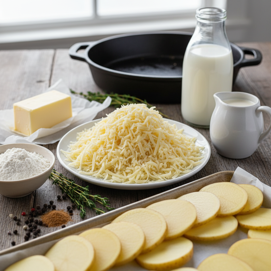 Ingredients for all gratin potatoes laid out