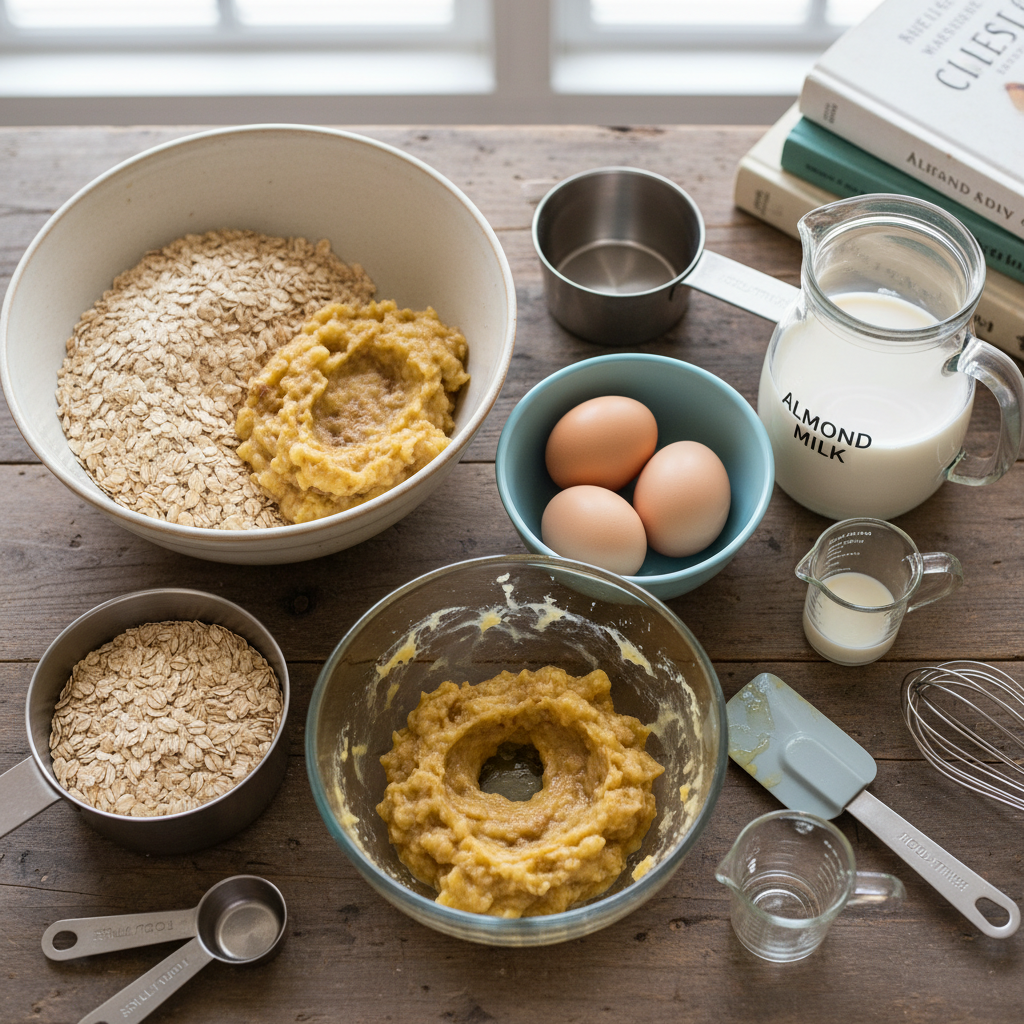 Ingredients for banana oatmeal muffin cups