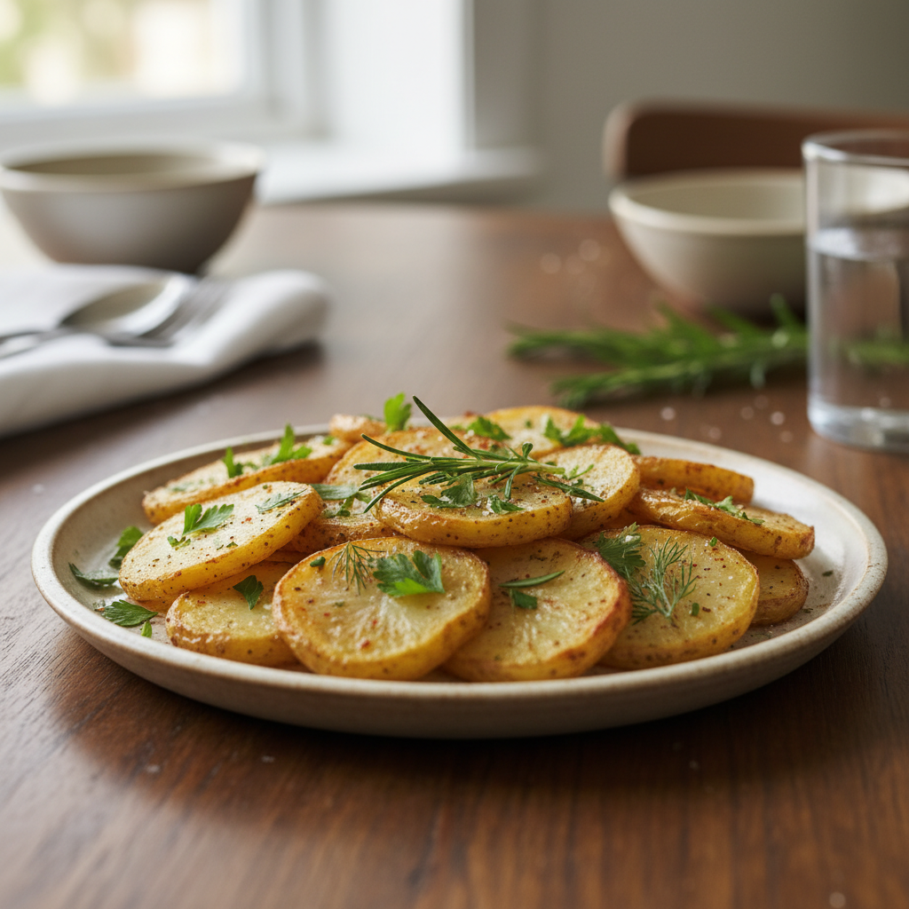 Crispy cooked air fryer sliced potatoes served as a snack or side dish