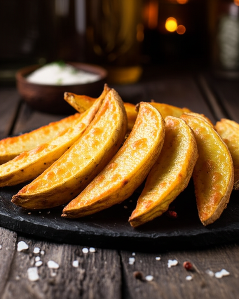 Delicious air fryer sliced potatoes served golden and crispy
