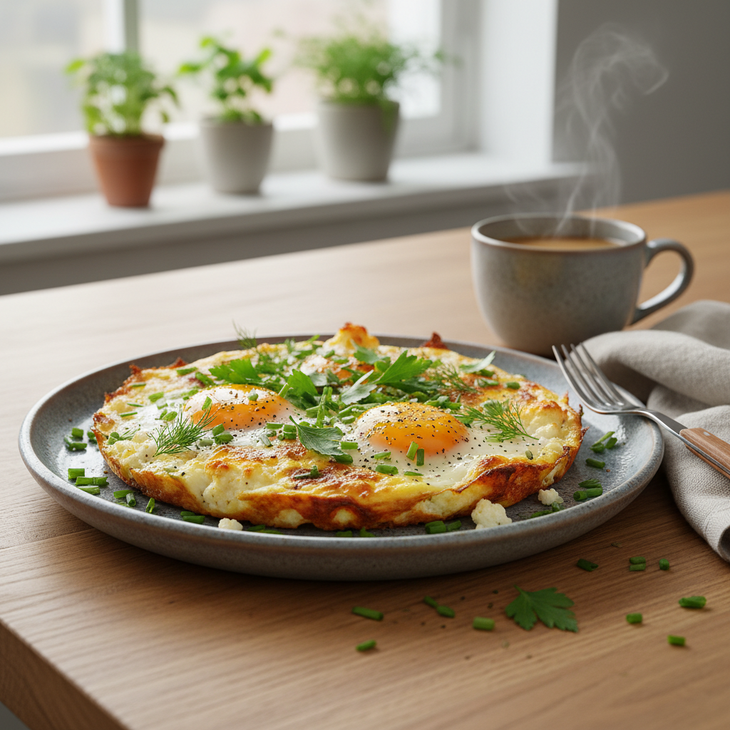 Freshly baked creamy cottage cheese eggs cooling in baking dish