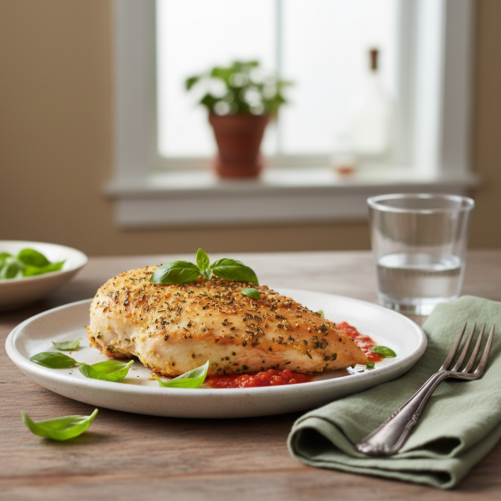 Baked Ricotta Chicken ready to serve with fresh herbs and lemon zest