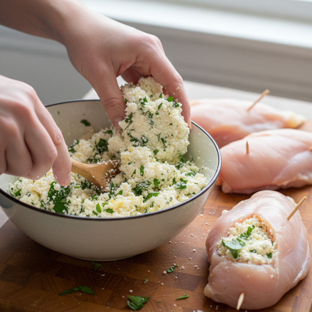 Ricotta mixture and chicken breasts stuffing