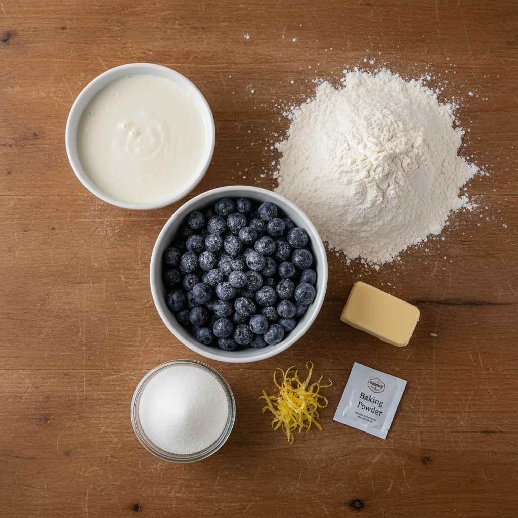 Key ingredients for Blueberry Buttermilk Breakfast Cake
