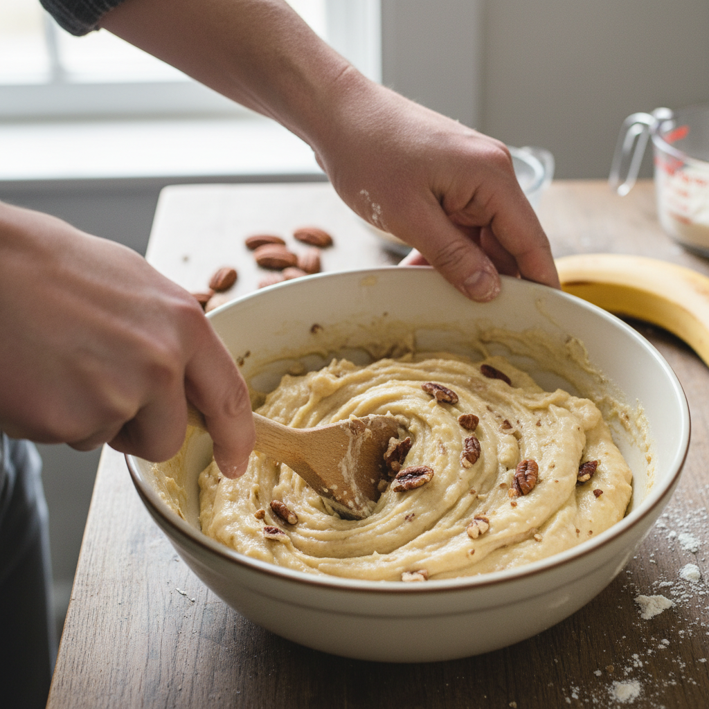 Mixing batter for banana bread brownies