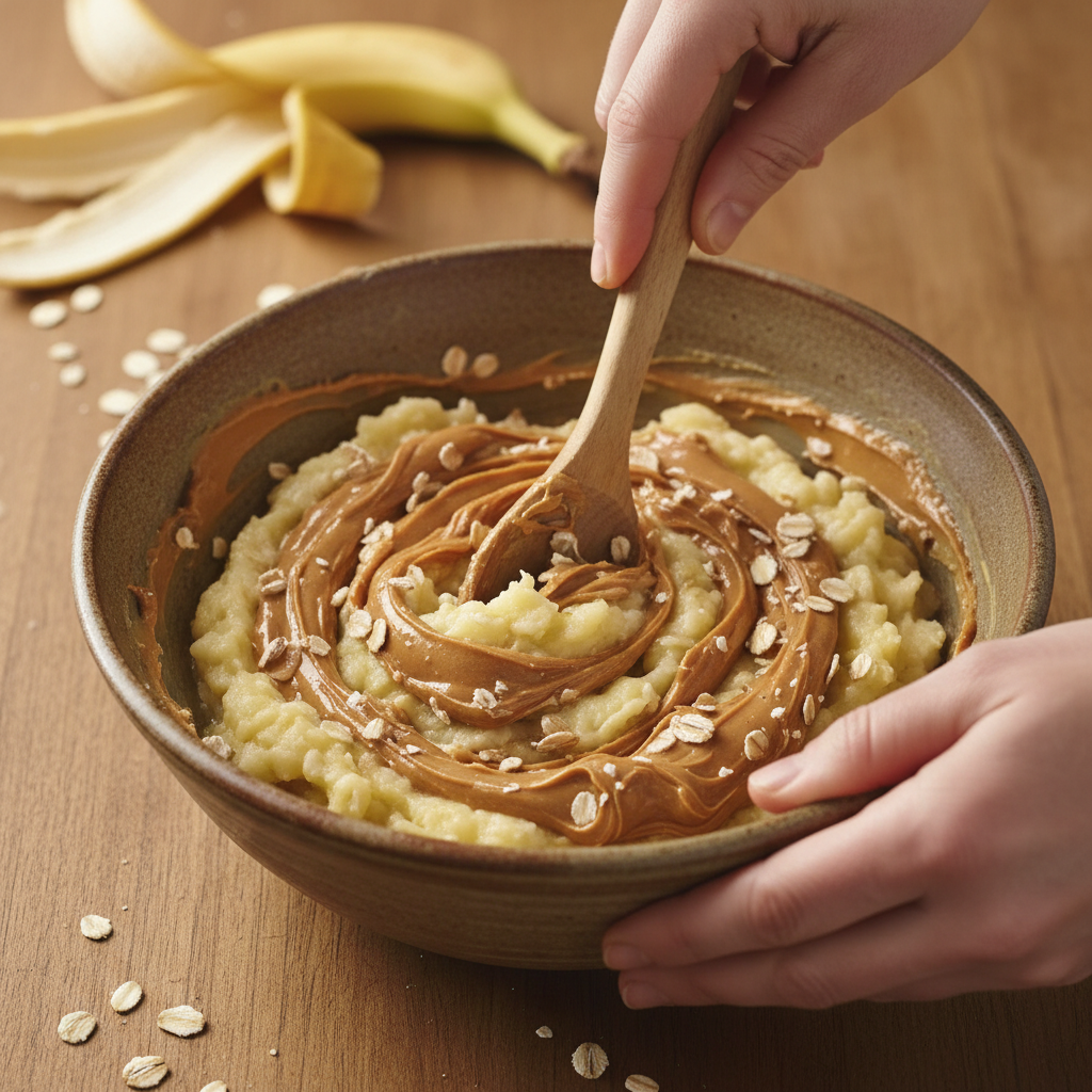 Mixing wet and dry ingredients for oatmeal bars