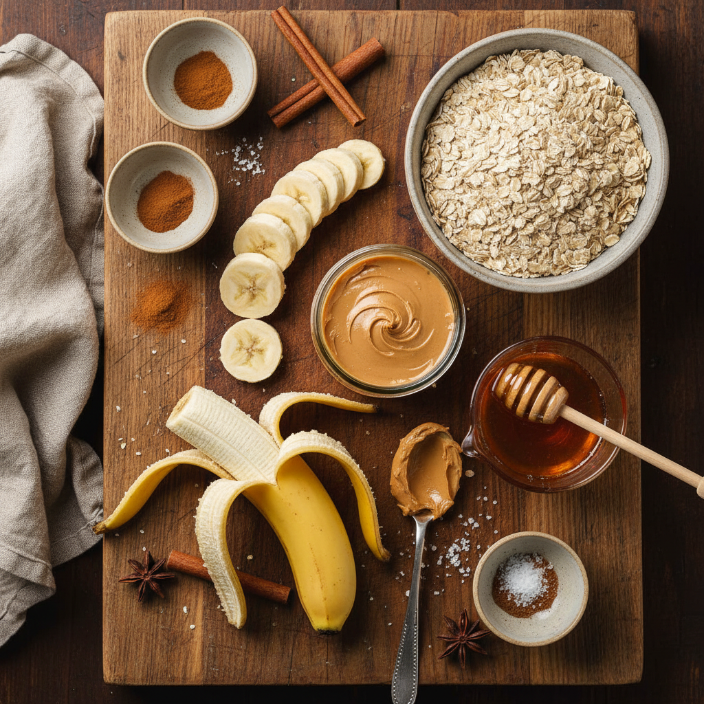 Ingredients for Banana Peanut Butter Oatmeal Bars